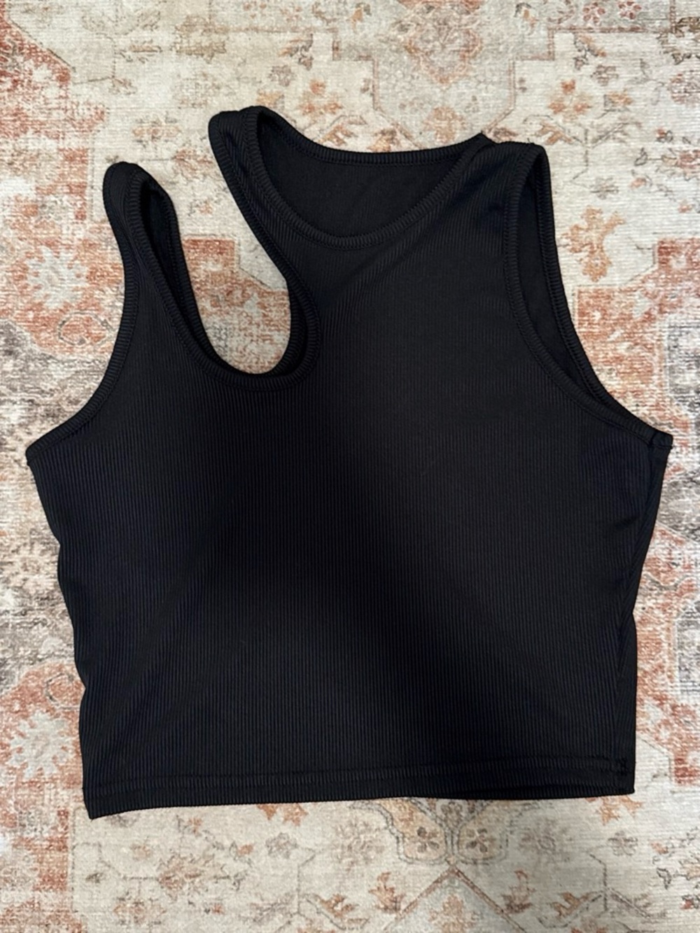 Black Ribbed Asymmetric Tank Top - Women